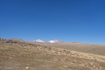 Side view from a car durinng trip on Aragats Mountain in Armenia in october