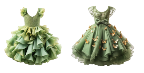 Pastel green fairy dress for little girl. PNG. AI genaerated image.