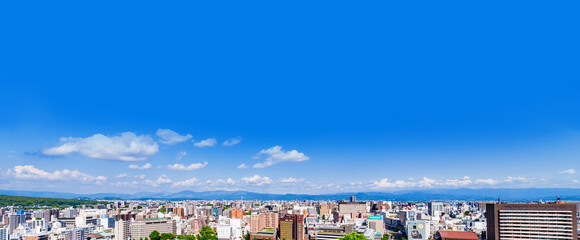 熊本 市街 の パノラマビュー 阿蘇山 を 遠景 に望む 【 九州 熊本市 の 都市風景 】