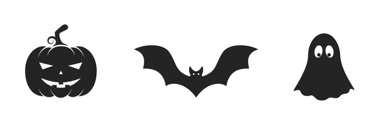 halloween icons. jack o lantern, bat and ghost symbols. isolated vector images