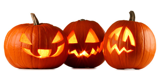 Three Halloween Pumpkins on white