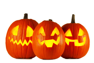 Three Halloween Pumpkins on white