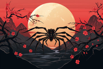 Japanese style design vector, vector design of a spider