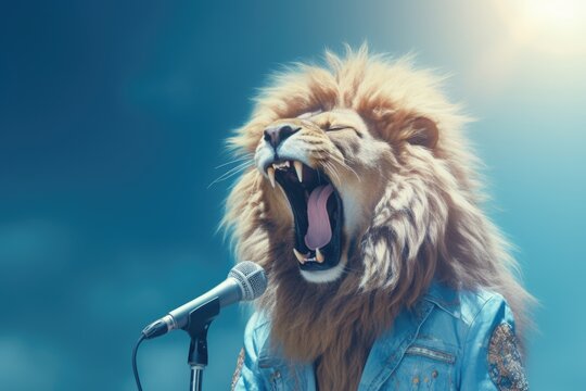 Singing lion on the stage, AI generative art