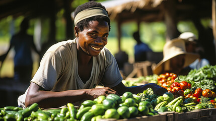 Bustling Vanuatu market showcasing vibrant local life with organic fruit and vegetable commerce.
