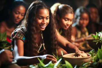 Foto op Canvas Spiritual Polynesian Kava ceremony featuring indigenous traditions, relaxing ancestral beverage with a communal gathering. © XaMaps