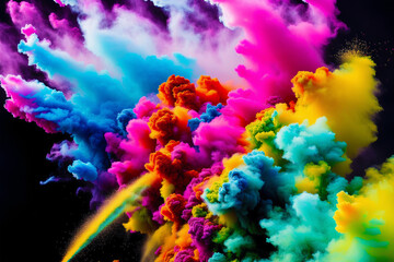 Fototapeta na wymiar A Spectacular Powder Explosion Unleashed. Embracing the Splendor of Colorful Powder Explosions. Copy space. Generative AI