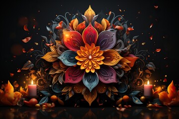 Pattern for Diwali. Bright festive design with candles.