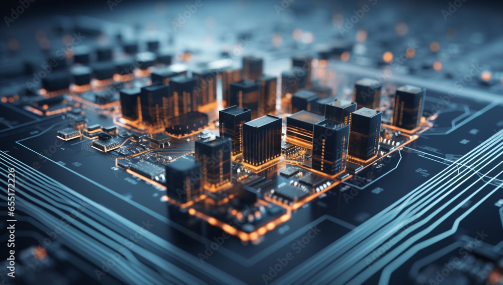 Poster hardware tech processor digital circuit board industrial abstract motherboard electronic computing t