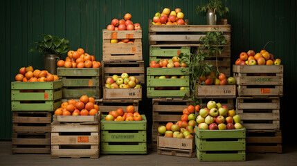りんごとオレンジと木箱