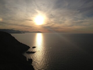 Fototapeta premium Sunset at the rocky cost in Annaba. Algeria