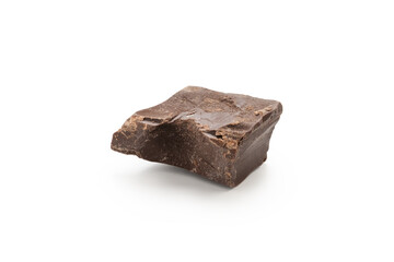 Single piece of fine dark chocolate isolated on white