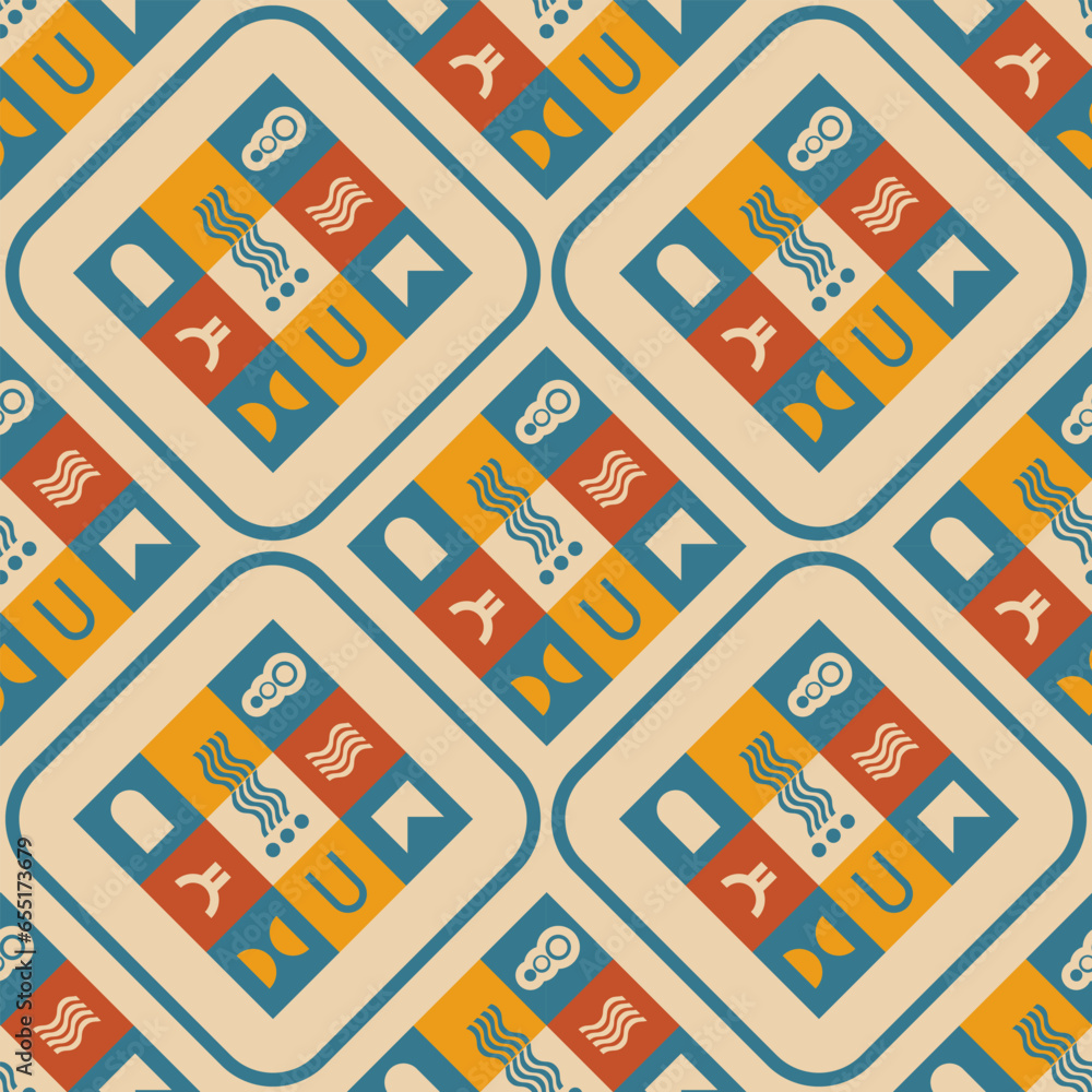 Poster seamless background with a diagonally oriented pattern in the bauhaus style. vintage palette. vector