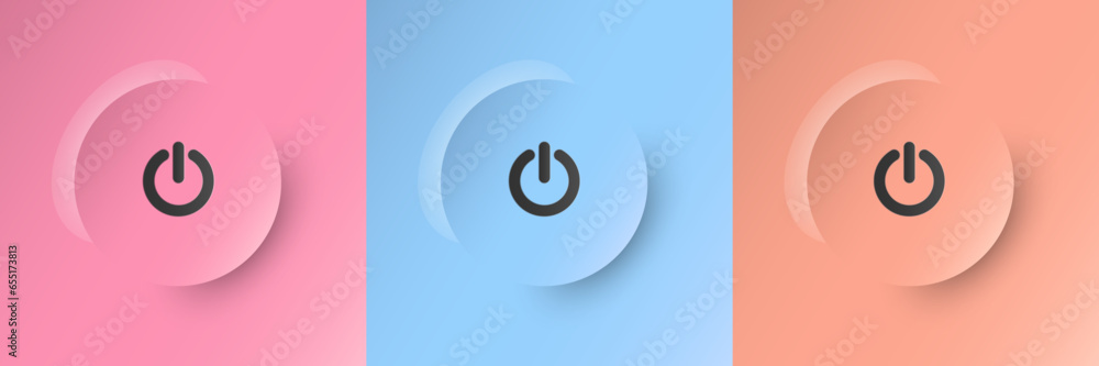 Poster set of colorful round buttons with power symbols.