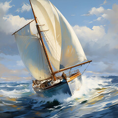 sailing boat on the sea,sea,sailboat,water,sky,regatta,summer,Ai generated 