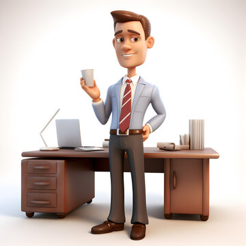 Cartoon 3d of business man in office isolated on white 