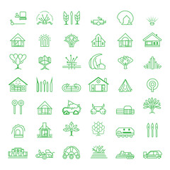 Farming and agriculture outline symbol collection. 65 editable stroke icons. Vector illustrator, Contains such icons as rural house, farm, landscape mountain, nature, 