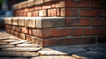 Close-up shot of a building foundation with intricate details and textures. Dramatic lighting creates dramatic shadows and highlights. Captured using Canon EF 50mm f/1.2L USM lens on a Canon EOS 5D M - obrazy, fototapety, plakaty