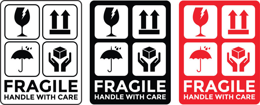 Fragile Handle with Care Sticker or label Collection. Labels for logistics and delivery shipping. Vector EPS 10 