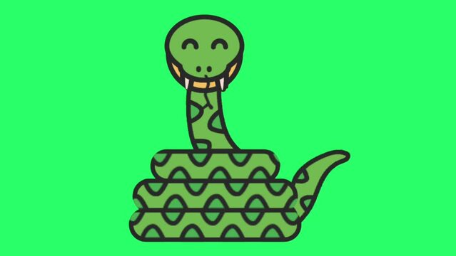 Animated green snake on green background.