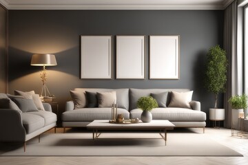 modern living room with sofa blank frame