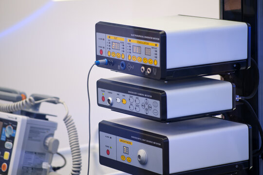 Medical equipment in the operating room for electrosurgical and endoscopic procedures. Intravenous infusion machine