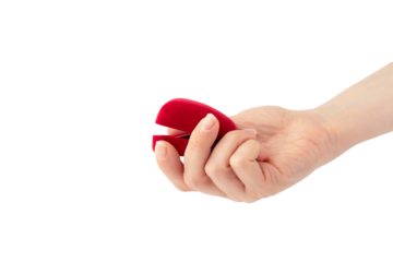 jewelry case in hand isolated, open box for gold ring or earrings