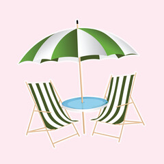 Beach deckchair beach parasol objects pinup pop art retro vector illustration. 