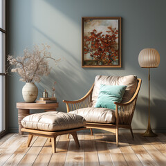 Armchair with matching stool in a living room