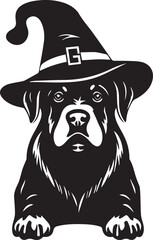 Rottweiler Dog In Halloween Witch Hat