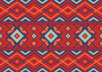 abstract ethnic seamless pattern, geometric shape background, red, orange and purple colors, design templates for wallpaper, clothing, carpet, wrapping, textile, fabric