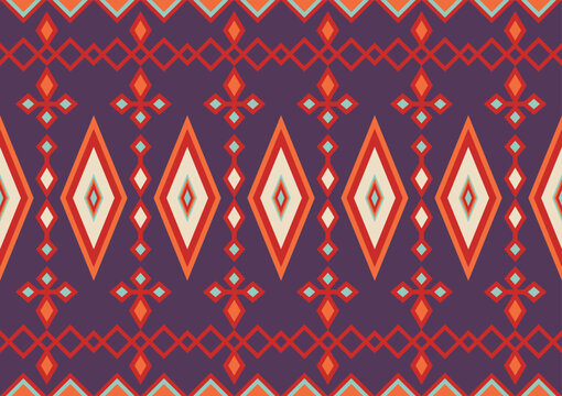 abstract ethnic seamless pattern, geometric shape background, red, purple and orange colors, design templates for wallpaper, clothing, carpet, wrapping, textile, fabric
