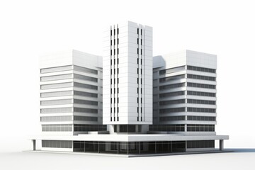 Modern skyscaper building isolated, cutout white urban highrise cityscape and office firm background for architecture visual concept design assets infrastructure block, Generative AI
