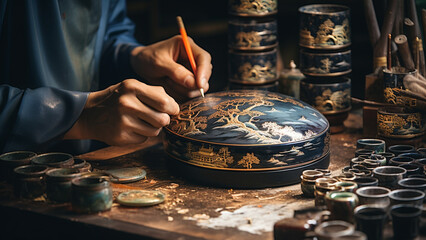 A craftsman making mother-of-pearl lacquerware
