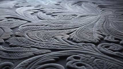 A grey rug with an intricate pattern and a soft texture