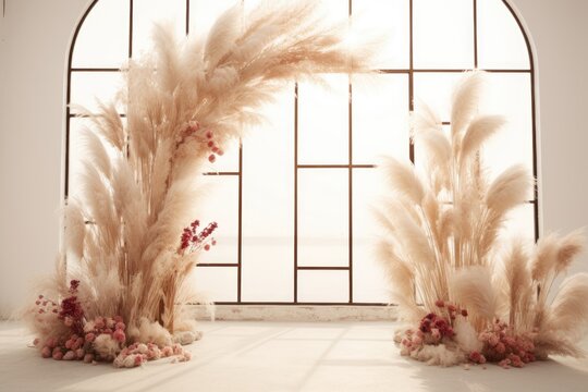 White Boho Room, Pampass Grass Digital Backgrounds, Floral Maternity Overlays, High Quality Backdrops