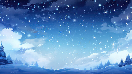 clear blue night in winter, snowflakes in sky, anime wallpaper, ai generated image