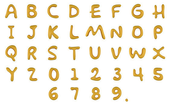 Cartoon yellow  hand drawn alphabet - 3d illustration