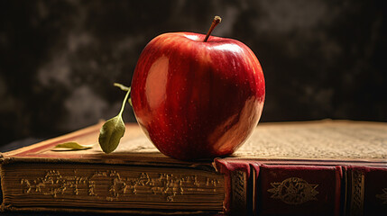 A red apple on a book