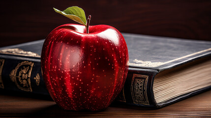 A red apple on a book