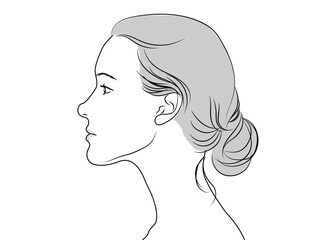 モノクロの女性の横顔アップのイラスト