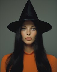 A fashionable woman wearing a unique, halloween-inspired person hat is adding a playful, whimsical touch to her indoor ensemble, witch wizard vampire