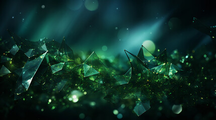 Green abstract light. Abstract background with polygons and rays. AI generative