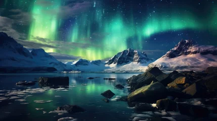 Fototapeten aurora borealis, showcasing the beauty of the cosmos - generative AI © Nad