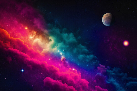 A beautiful space Background. Cosmic Horizon. A Futuristic Journey Through Space. Copy space. Generative AI © Pavlo