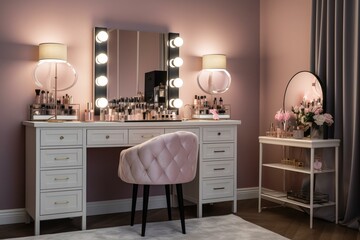 Stylish makeup room with contemporary decor. Generative AI