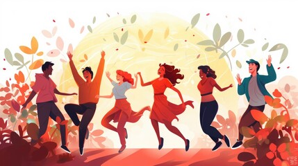 Happy Dancing People - Vector Illustration of Young Men and Women Enjoying a Dance Party - generative AI