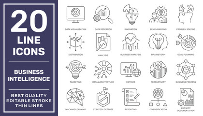 Business Intelligence icons vector set. Editable Stroke. EPS 10
