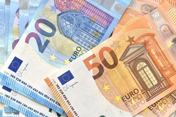 50 and 20 Euro banknotes background.  