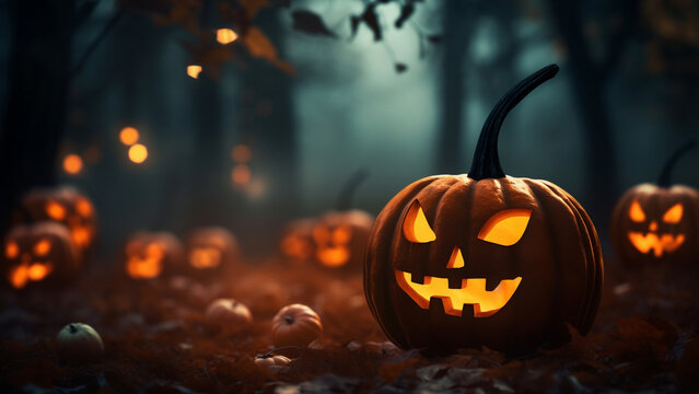 The spooky and cute look of Halloween pumpkin lanterns